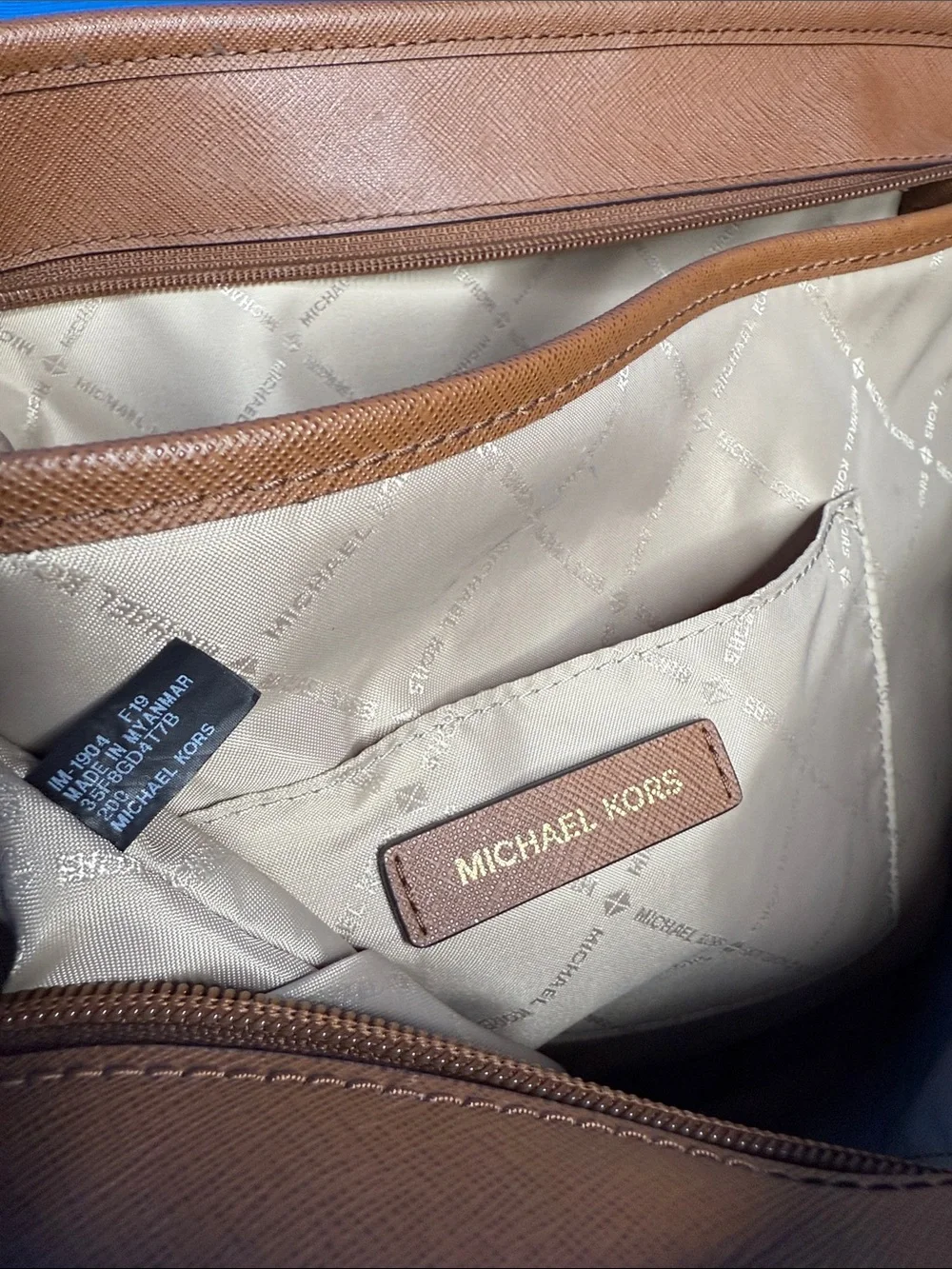 MICHAEL KORS LARGE SADY CARRYALL BROWN SIGNATURE LOGO LAPTOP / SHOULDER TOTE BAG